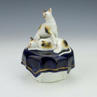 Antique Staffordshire Pottery - Cat Decorated Quill Stand Inkwell Figure 2
