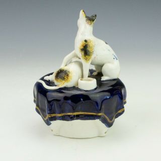 Antique Staffordshire Pottery - Cat Decorated Quill Stand Inkwell Figure 3