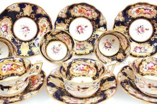 Antique Coalport Set Of Six Cup And Saucer Hand Painted Flowers Circa 1825
