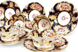 Antique Coalport set of Six Cup and Saucer Hand Painted Flowers Circa 1825 3