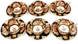 Antique Coalport set of Six Cup and Saucer Hand Painted Flowers Circa 1825 5