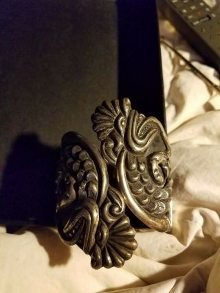 Vintage Mexican Sterling Silver Cuff Bracelet Taxco Mexico Handmade Unique Wow