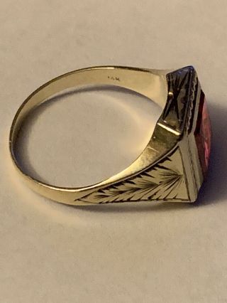 Vintage 14k White Gold Masonic Ring With Symbol On Red Stone Sz 12—7.  55 Grams 4