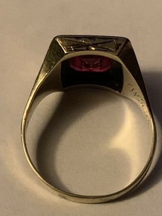 Vintage 14k White Gold Masonic Ring With Symbol On Red Stone Sz 12—7.  55 Grams 5