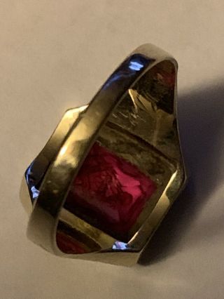 Vintage 14k White Gold Masonic Ring With Symbol On Red Stone Sz 12—7.  55 Grams 6