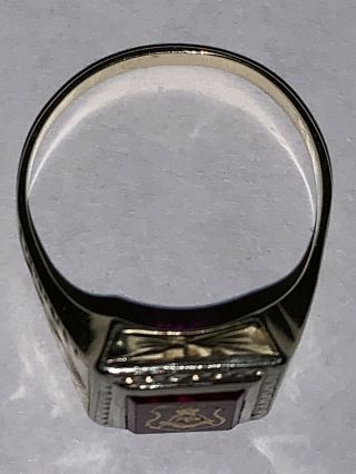 Vintage 14k White Gold Masonic Ring With Symbol On Red Stone Sz 12—7.  55 Grams 7