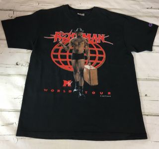 Vintage 1996 Dennis Rodman Mtv World Tour T Shirt Sz L Nba Bulls Champion Rare