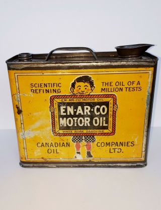 Ultra Rare Early 1930s Enarco Half Gallon Motor Oil Can Canadian Oil Companies