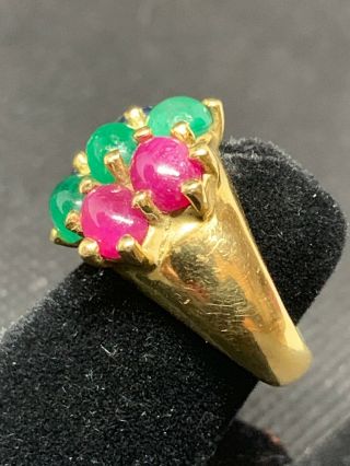 Vtg Rubies Emeralds Sapphires 18k 750 solid yellow gold Ring 10g Size 4 5