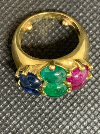 Vtg Rubies Emeralds Sapphires 18k 750 solid yellow gold Ring 10g Size 4 7