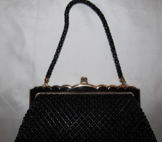vintage WHITING & DAVIS round metal beaded art deco kiss lock bag purse 2