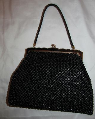 vintage WHITING & DAVIS round metal beaded art deco kiss lock bag purse 5