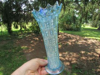 Dugan Big Basketweave Antique Carnival Art Glass Vase Celeste Blue