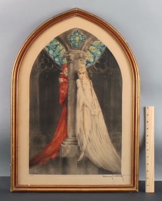 Antique Authentic Louis Icart Faust Young Woman & Devil Aquatint Etching