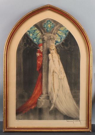 Antique Authentic Louis Icart Faust Young Woman & Devil Aquatint Etching 2
