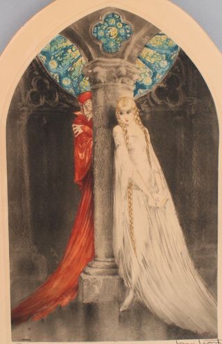 Antique Authentic Louis Icart Faust Young Woman & Devil Aquatint Etching 5