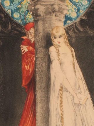 Antique Authentic Louis Icart Faust Young Woman & Devil Aquatint Etching 6
