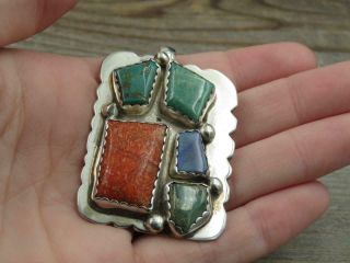 Vintage Old Pawn Navajo E,  C Fierra Sterling Turquoise,  Coral & Blue Opal Pendant