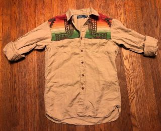 Vintage 90s Ralph Lauren Shirt Aztec Native American Indian S Polo Linen Rare