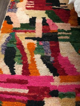 Vintage Moroccan Rug Wool Authentic Ben Ourain Carpet 4x 6 Feet,  52”x 73”
