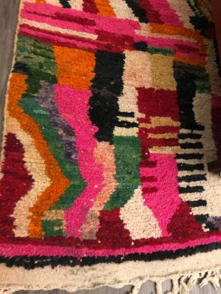Vintage Moroccan Rug Wool Authentic Ben Ourain Carpet 4x 6 Feet,  52”x 73” 4