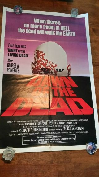Dawn Of The Dead Movie Poster 27 X 41 Vintage Cult Classic Horror