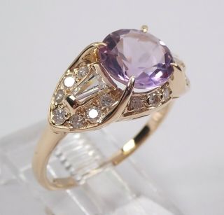 Vintage 14k Yellow Gold Diamond And Amethyst Engagement Ring Size 6.  5