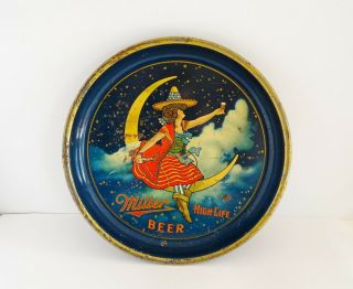 Miller High Life Beer Vintage Metal Serving Tray Girl On The Moon