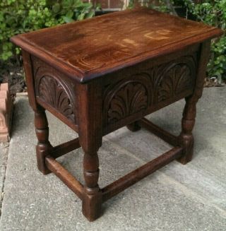 Antique 17th Century Oak Carved Bible Box on Stand 48 x 32 cms x 46cms tall 3