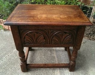 Antique 17th Century Oak Carved Bible Box on Stand 48 x 32 cms x 46cms tall 4