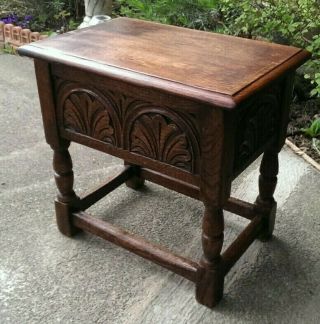 Antique 17th Century Oak Carved Bible Box on Stand 48 x 32 cms x 46cms tall 5
