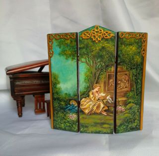 Dollhouse Miniature Painted Wood Screen Room Divider Ooak Artisan Rococo Style