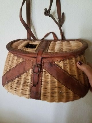 Antique Wicker Fishing Creel Leather Straps Fly Fishing Fishing Basket