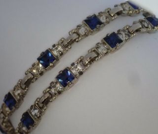 3.  Vintage Art Deco Unsigned Mazer Sapphire Crystal Rhinestone Bracelet Pair