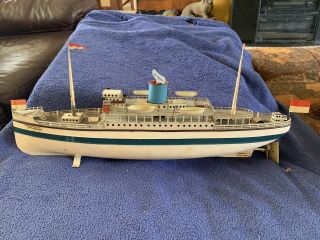 Vintage Fleischmann Ocean Liner Ship Boat Wind Up Tin Toy - Germany