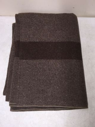 Vermont Natives Industries 100 Wool Blanket 78x60 Brown W 2 Stripes Vintage