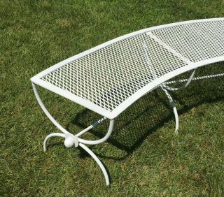 Vintage Woodard Salterini Wrought Iron White Patio Table & 4 Bench Chairs 5