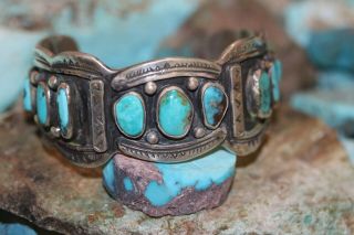 Carl Begay Vintage Navajo Bracelet,  Sterling Silver,  Kingman Turquoise,  Signed