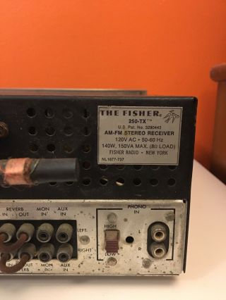 Vintage The Fisher 250 TX Receiver Partially Parts Repair See Notes 5