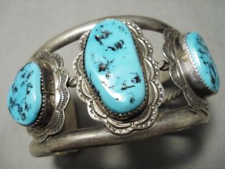 One Of The Best Vintage Navajo Turquoise Concho Sterling Silver Bracelet Old
