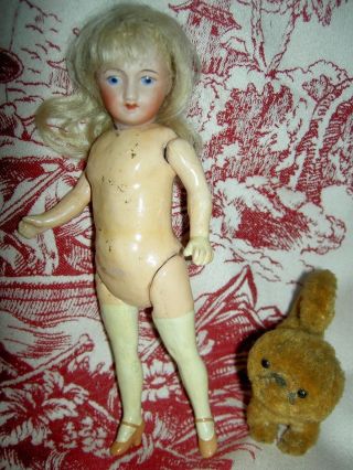 Antique Bisque Unis France 301 Dollhouse Size 7 " Girl Doll With Long Stockings