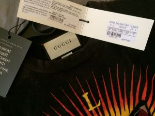 Gucci T - Shirt Rare Gucci Angry Cat Applique Black Cotton Size S