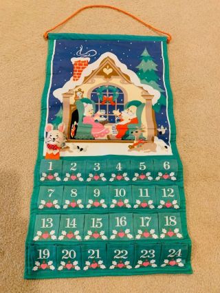 Vtg 1987 Avon Advent Calendar Countdown Christmas Mouse Fabric Santa Claus