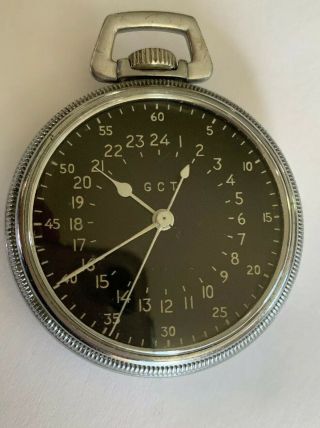 Ww2 1944 Waltham Gct 16 - A Pocket Watch W/24hr Black Dial