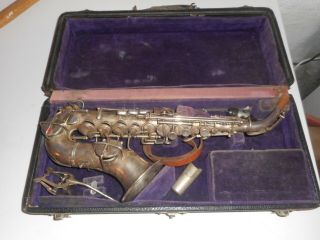 Vtg Conn Pan - American Silver Plated Small Saxophone