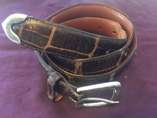 Ralph Lauren Sterling Belt Buckle Leather Brown Belt Size 36.  - B651