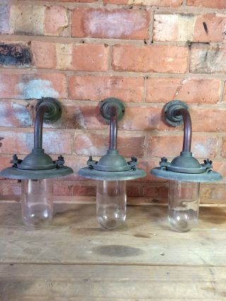 3 X Vintage Davey Swan Neck Outside Lamp Light Shade Fitting Industrial Factory
