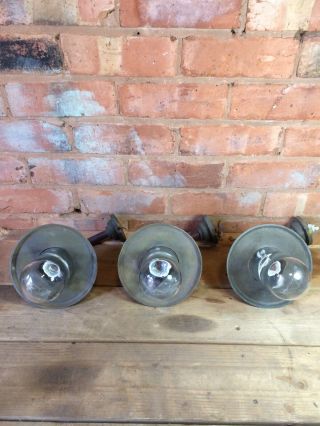 3 X VINTAGE DAVEY SWAN NECK OUTSIDE LAMP LIGHT SHADE FITTING INDUSTRIAL FACTORY 9