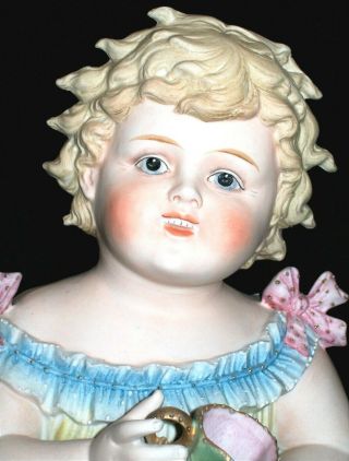 Antique German Victorian Conta Boehme Piano Baby Girl With Cup Bisque Figurine