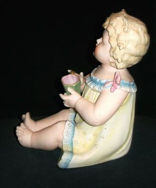 ANTIQUE GERMAN VICTORIAN CONTA BOEHME PIANO BABY GIRL WITH CUP BISQUE FIGURINE 5